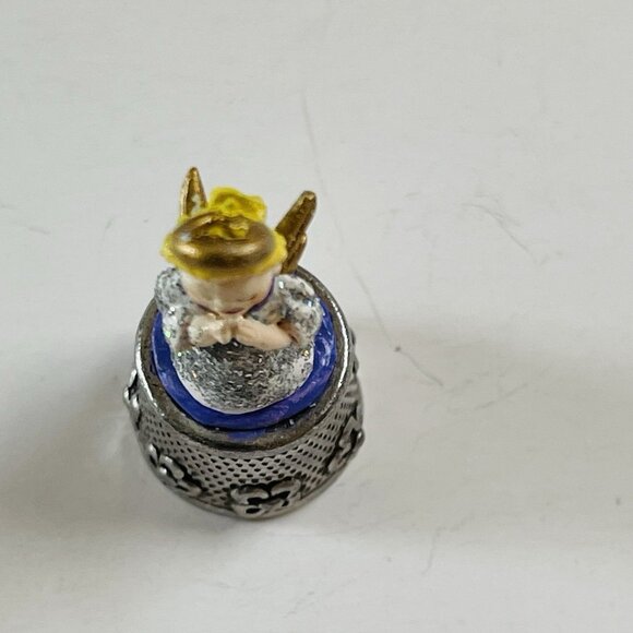 Sewing Quilting Floral Thimble No Size Collectible Angel Top Glitter Decor - Picture 7 of 8